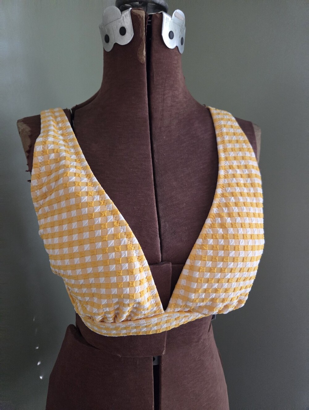 New Shade & Shore Womens D/DD Yellow/White Plaid Bikini Top